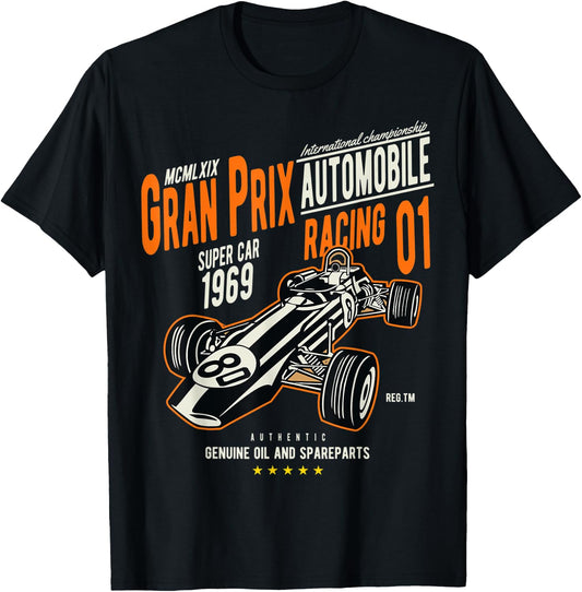 Vintage Car Racing Shirt Gran Prix 60s Auto Lovers Gift T-Shirt - T-Shirt | Black