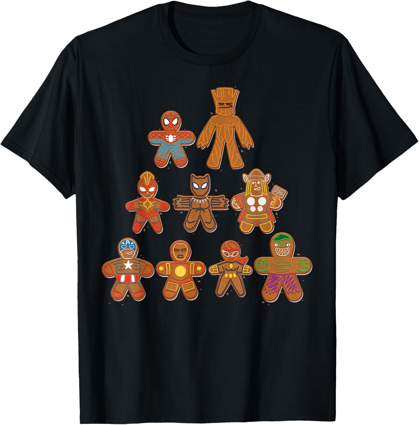 Marvel Avengers Gingerbread Cookie Tree T-Shirt - T-Shirt | Black