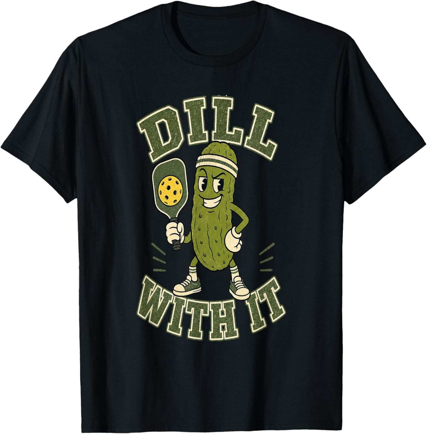 Dill with It Pickleball Funny Vintage T-Shirt - T-Shirt | Black