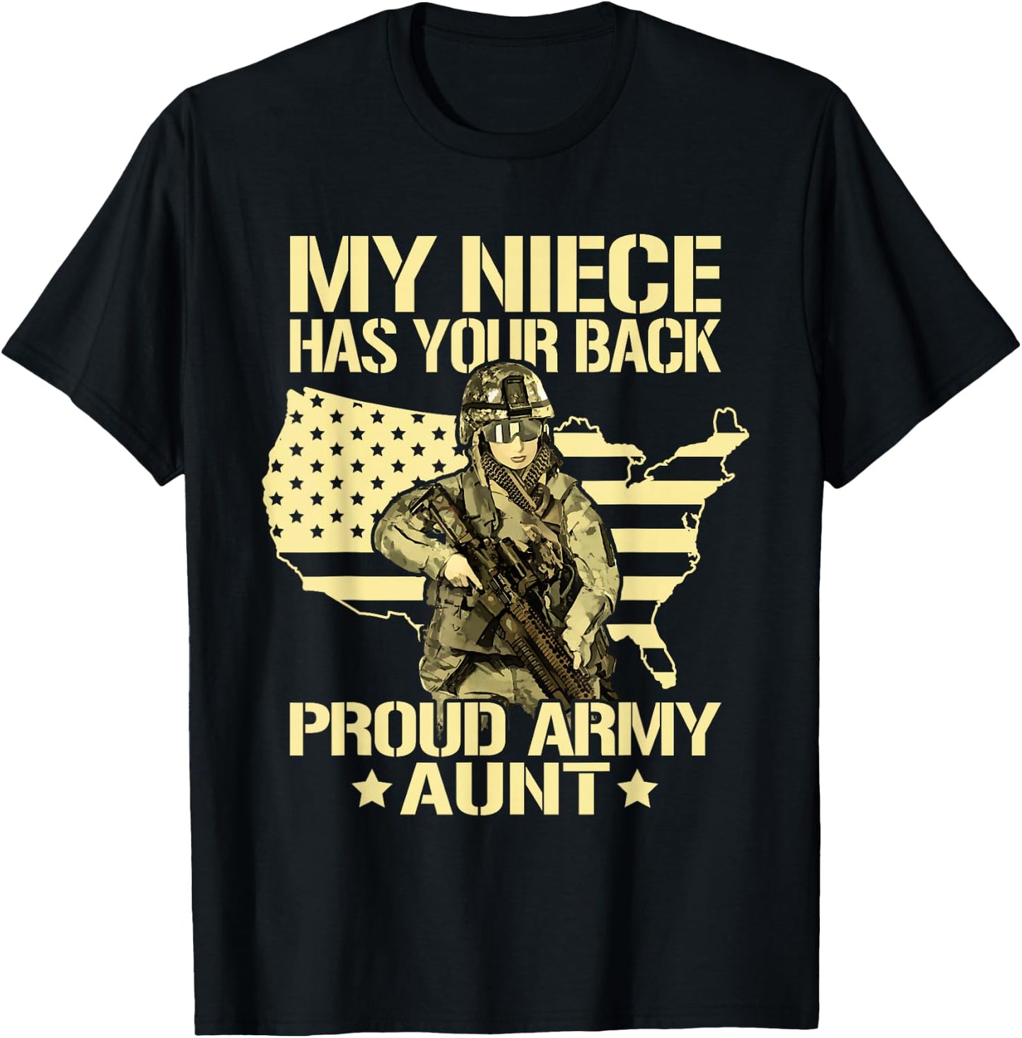 My Niece Has Your Back Proud Army Aunt Military Auntie Gift T-Shirt - T-Shirt | Black