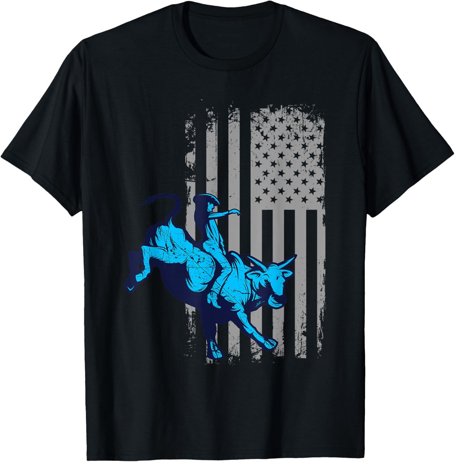Vintage American Flag Bucking Bull Riding Patriotism Rodeo Kids Men T-Shirt - T-Shirt | Black