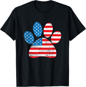 Dog America Flag Patriot day Paw Print Flag 4th of July Women Kids Men T-Shirt - T-Shirt | Black