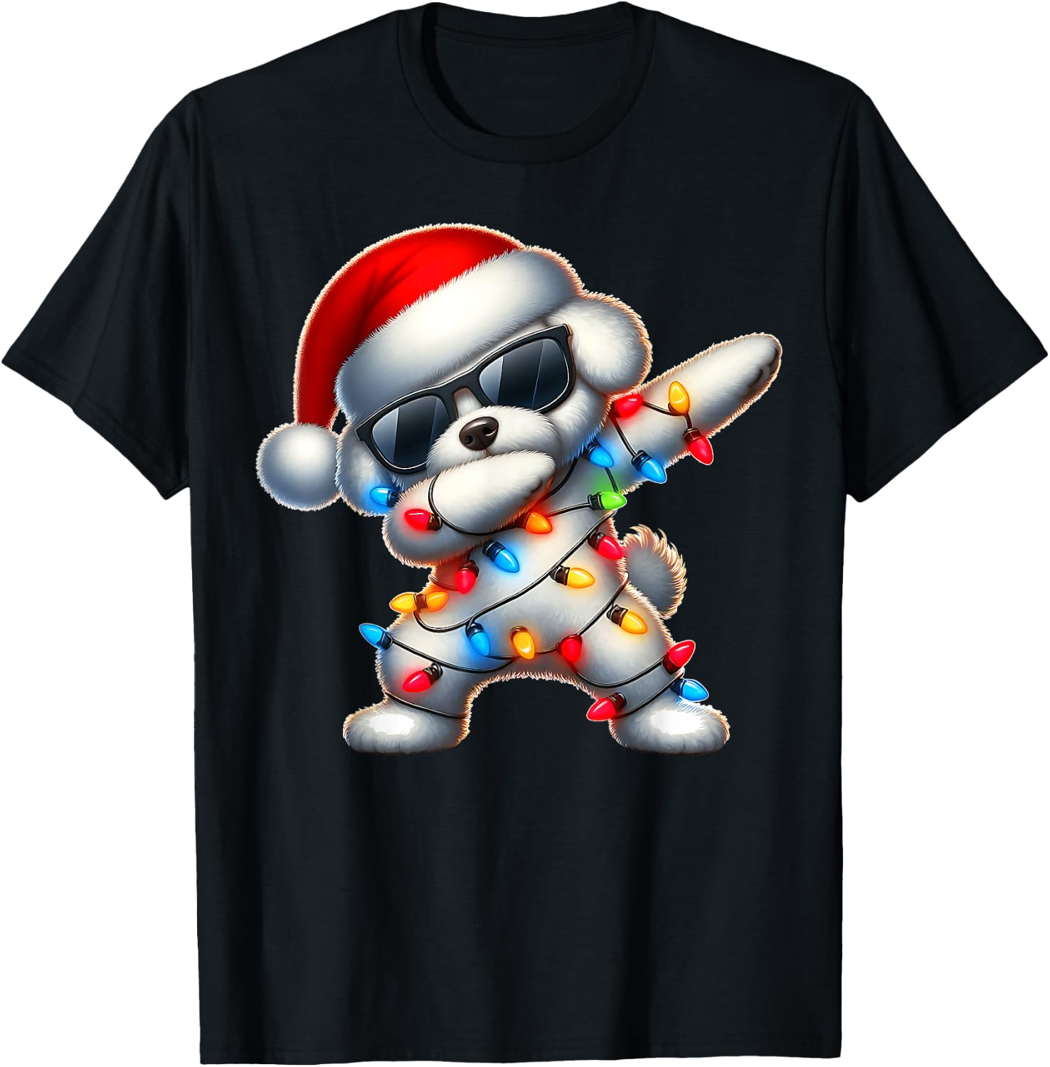 Dabbing Bichon Frise Dog Sunglasses Cute Christmas Xmas T-Shirt - T-Shirt | Black