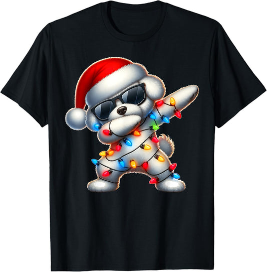 Dabbing Bichon Frise Dog Sunglasses Cute Christmas Xmas T-Shirt - T-Shirt | Black