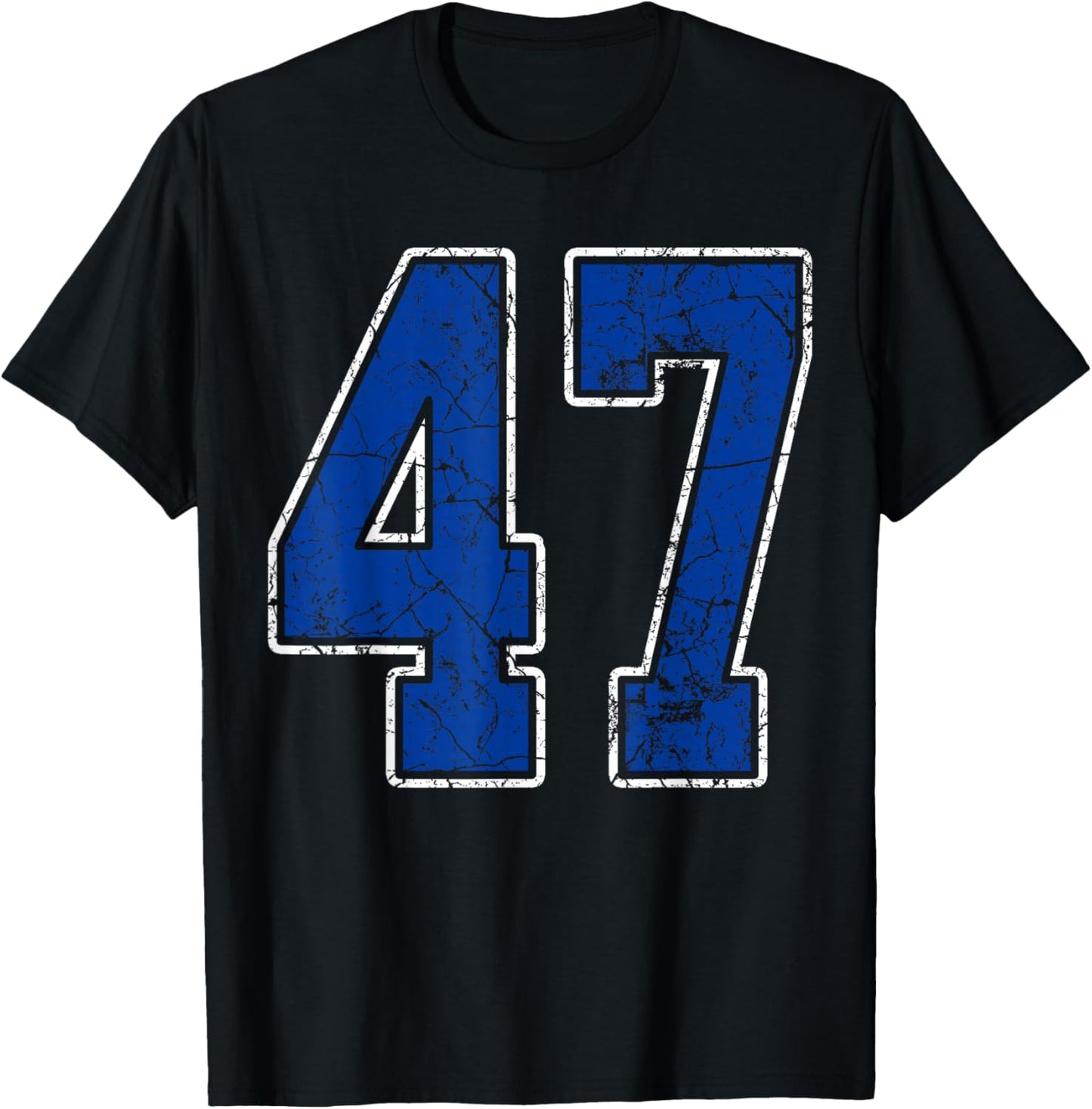 Royal Blue and White Number 47 Jersey Player Uniform #47 Fan T-Shirt - T-Shirt | Black