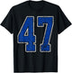 Royal Blue and White Number 47 Jersey Player Uniform #47 Fan T-Shirt - T-Shirt | Black