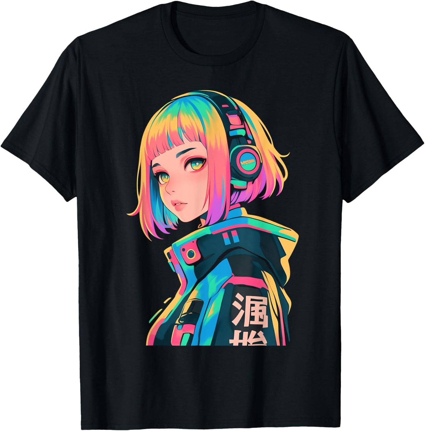 Anime Manga Gamer Girl Cyberpunk Aesthetic Techwear Harajuku T-Shirt - T-Shirt | Black