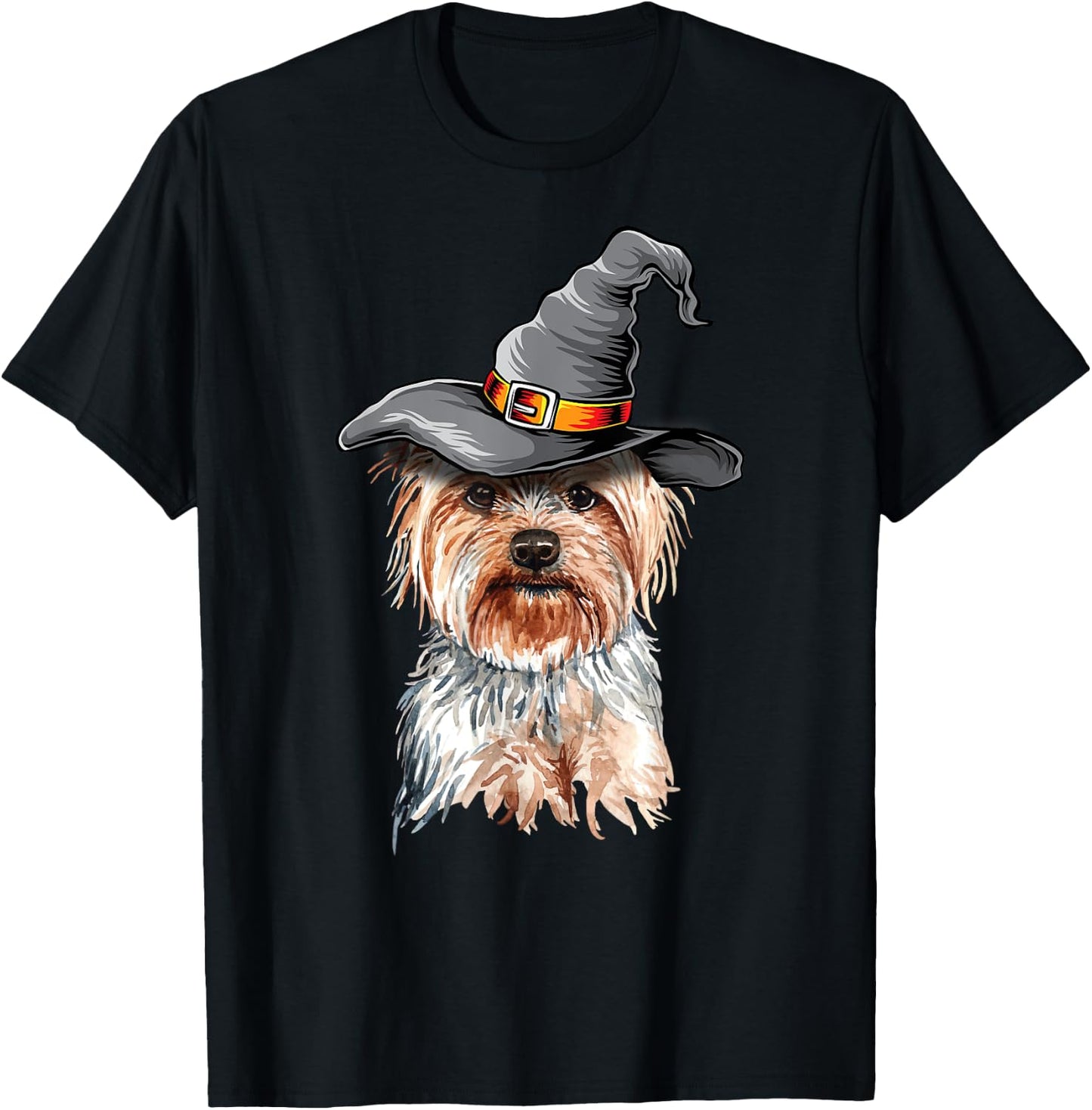 Yorkie Halloween Witch Hat Yorkie Dog Halloween Men Women Kids T-Shirt - T-Shirt | Black