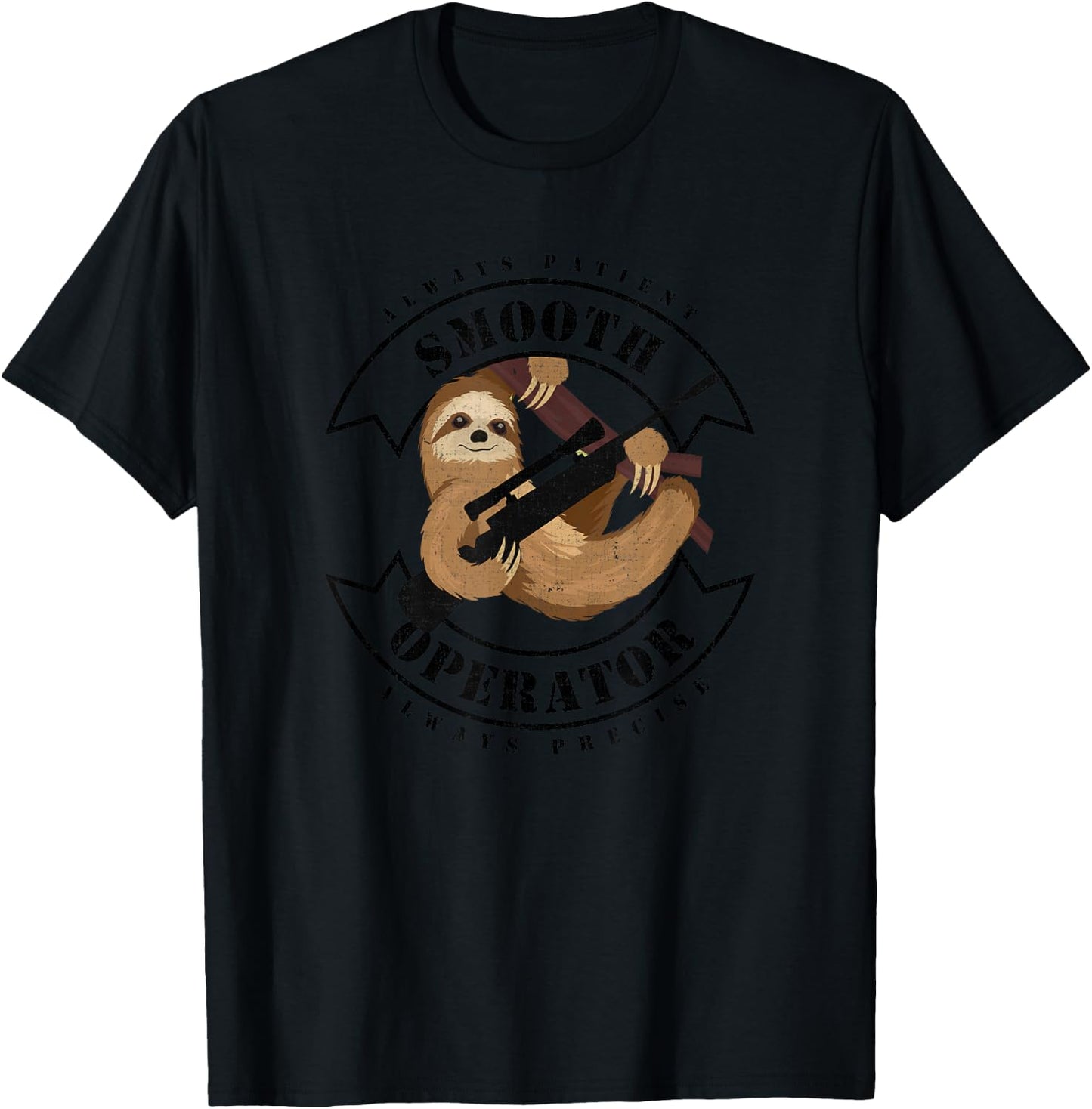 Tactical Sloth Sloth Sniper Smooth Operator - Green, , Short Sleeve, -Adults, Military-Themed Sloth Sniper , Small T-Shirt - T-Shirt | Black