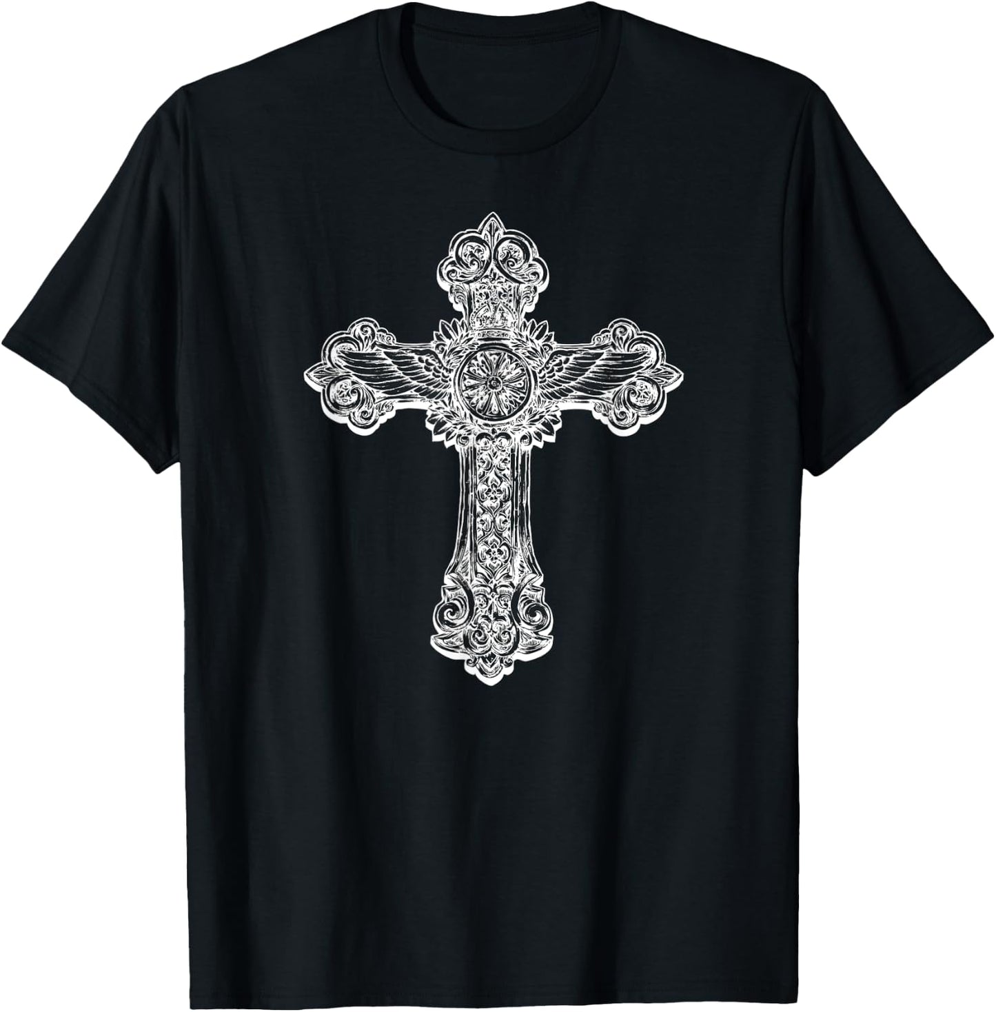 Beautiful Detailed Cross Cool Christian Religious T-Shirt - T-Shirt | Black