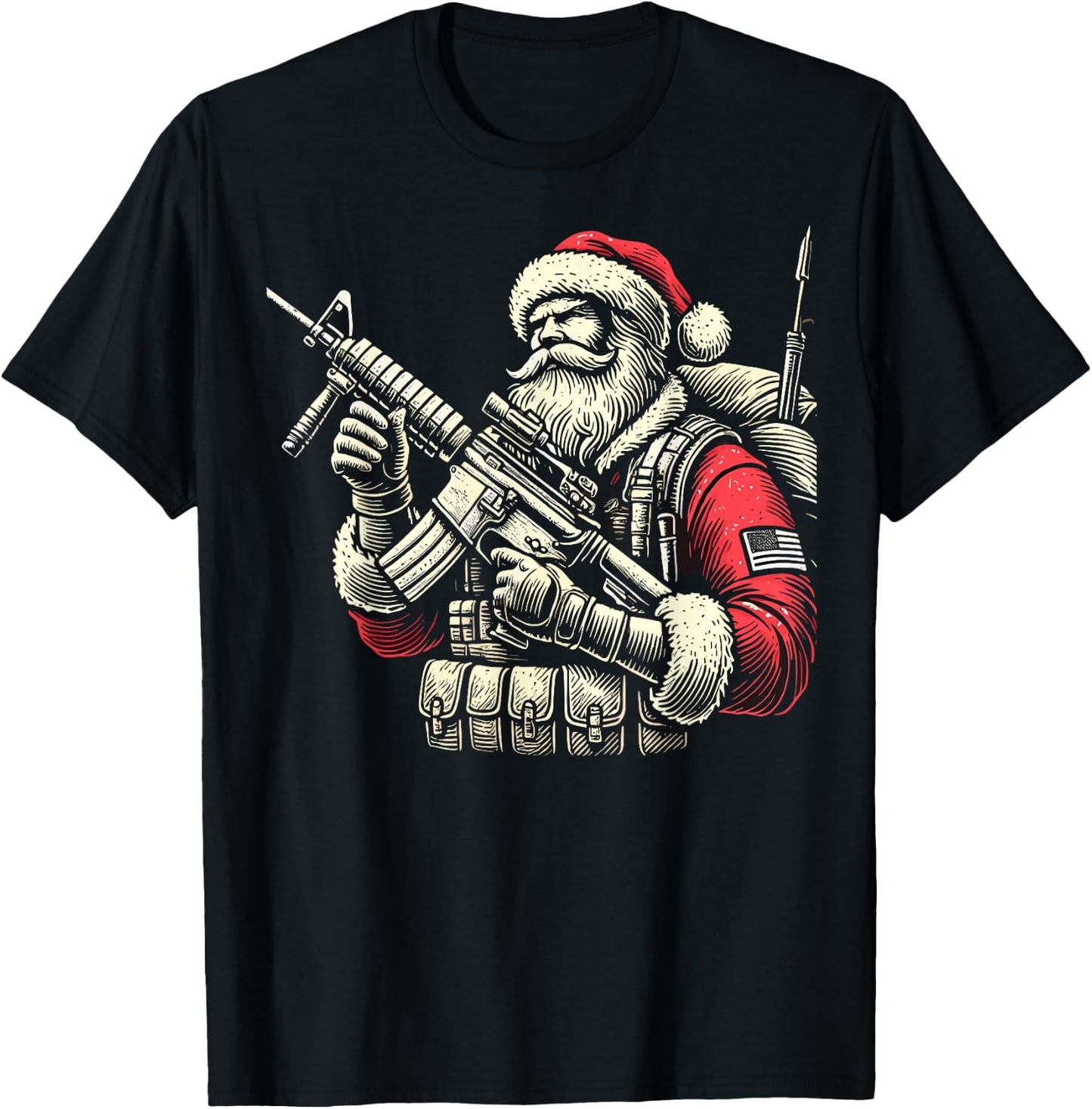 Patriotic Santa Claus Soldier Christmas Military Veteran T-Shirt - T-Shirt | Black