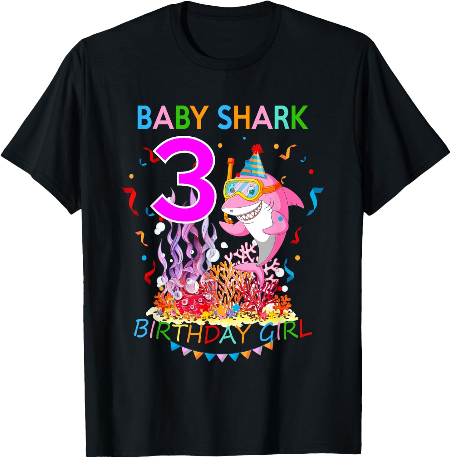 Baby 3 Year Old Shark Birthday Girl Gift T-Shirt - T-Shirt | Black