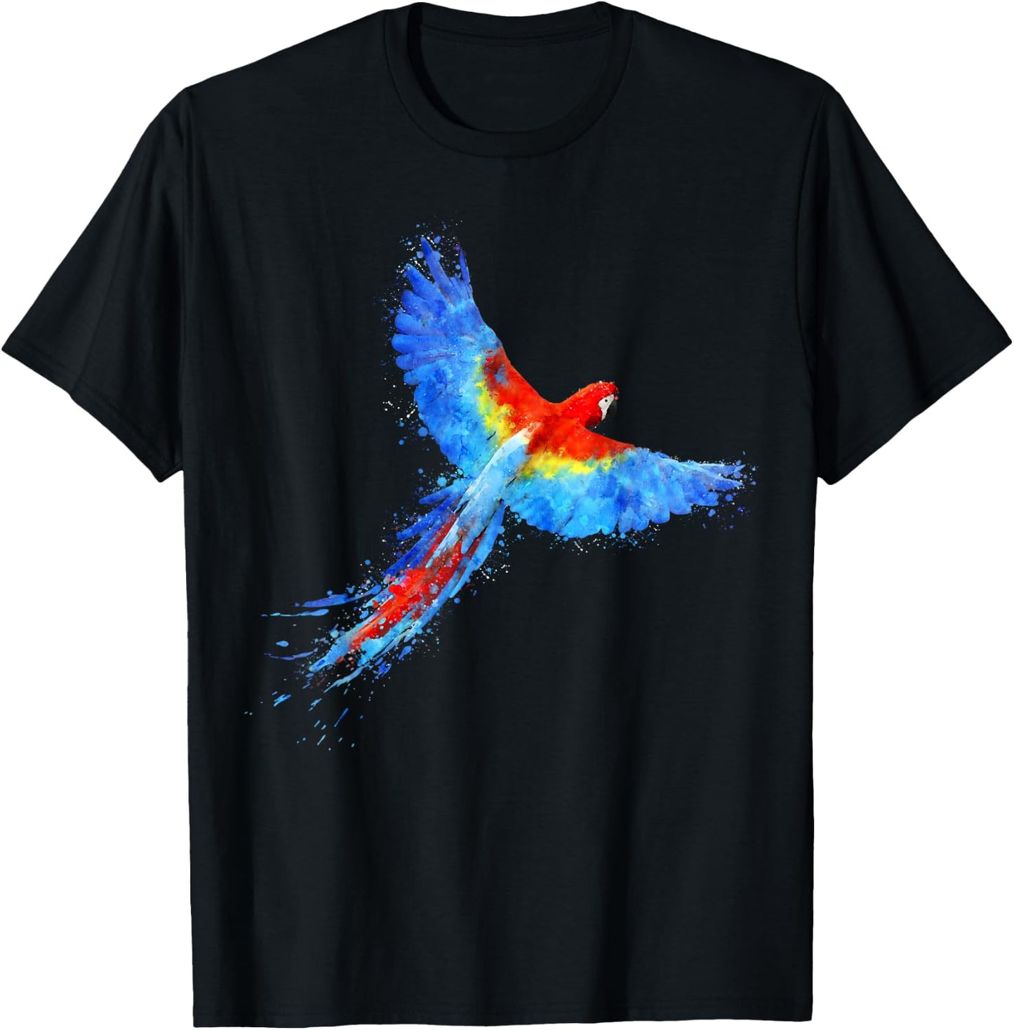 Watercolour colourful scarlet macaw parrot bird painting T-Shirt - T-Shirt | Black