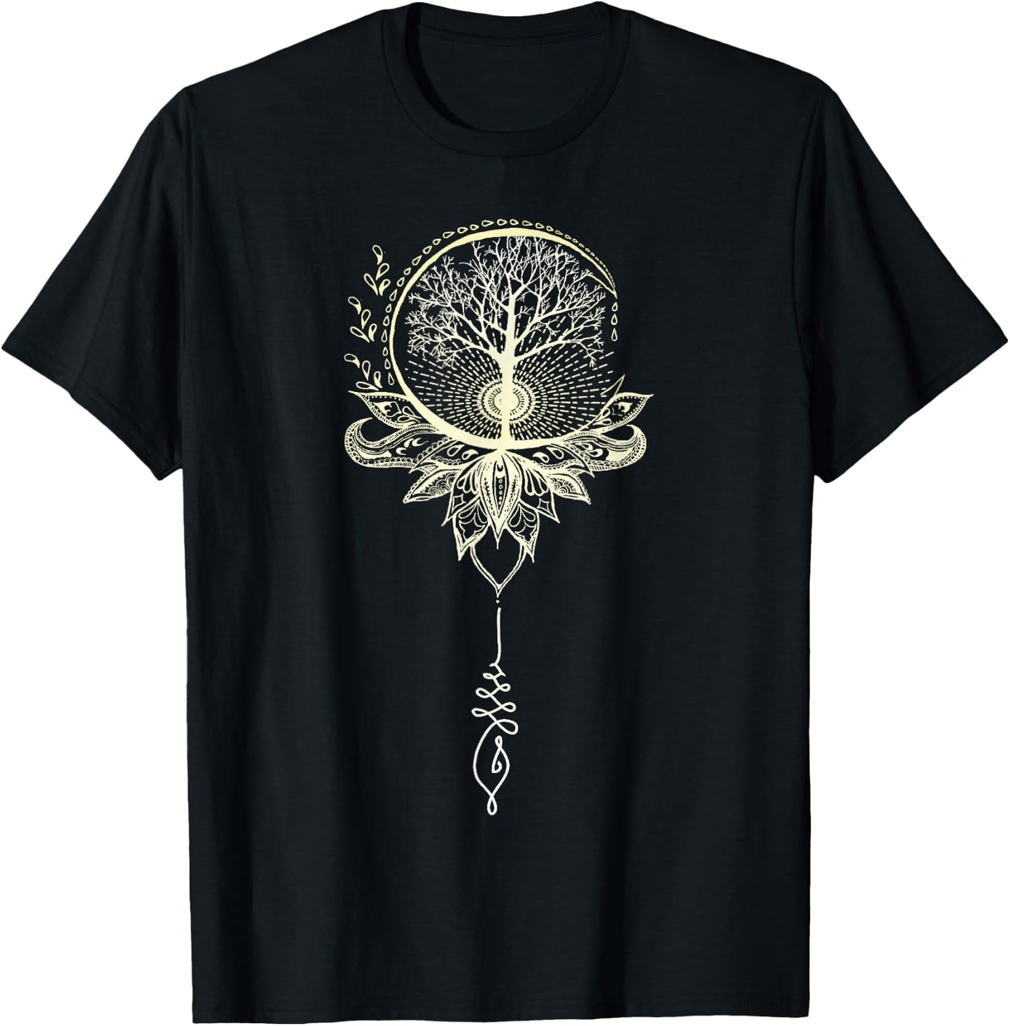 Mandala Lotus Unalome Tree of Life Small T-Shirt - T-Shirt | Black