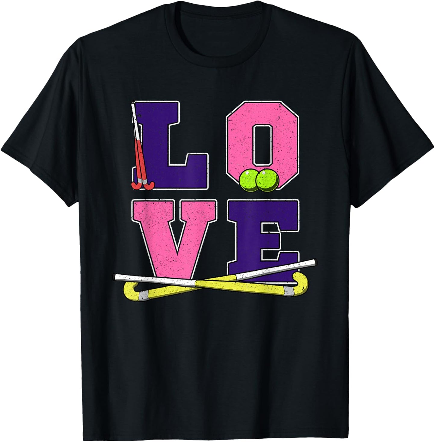 Girls Women's Love Field Hockey Art - Hockey Mom Gift T-Shirt - T-Shirt | Black