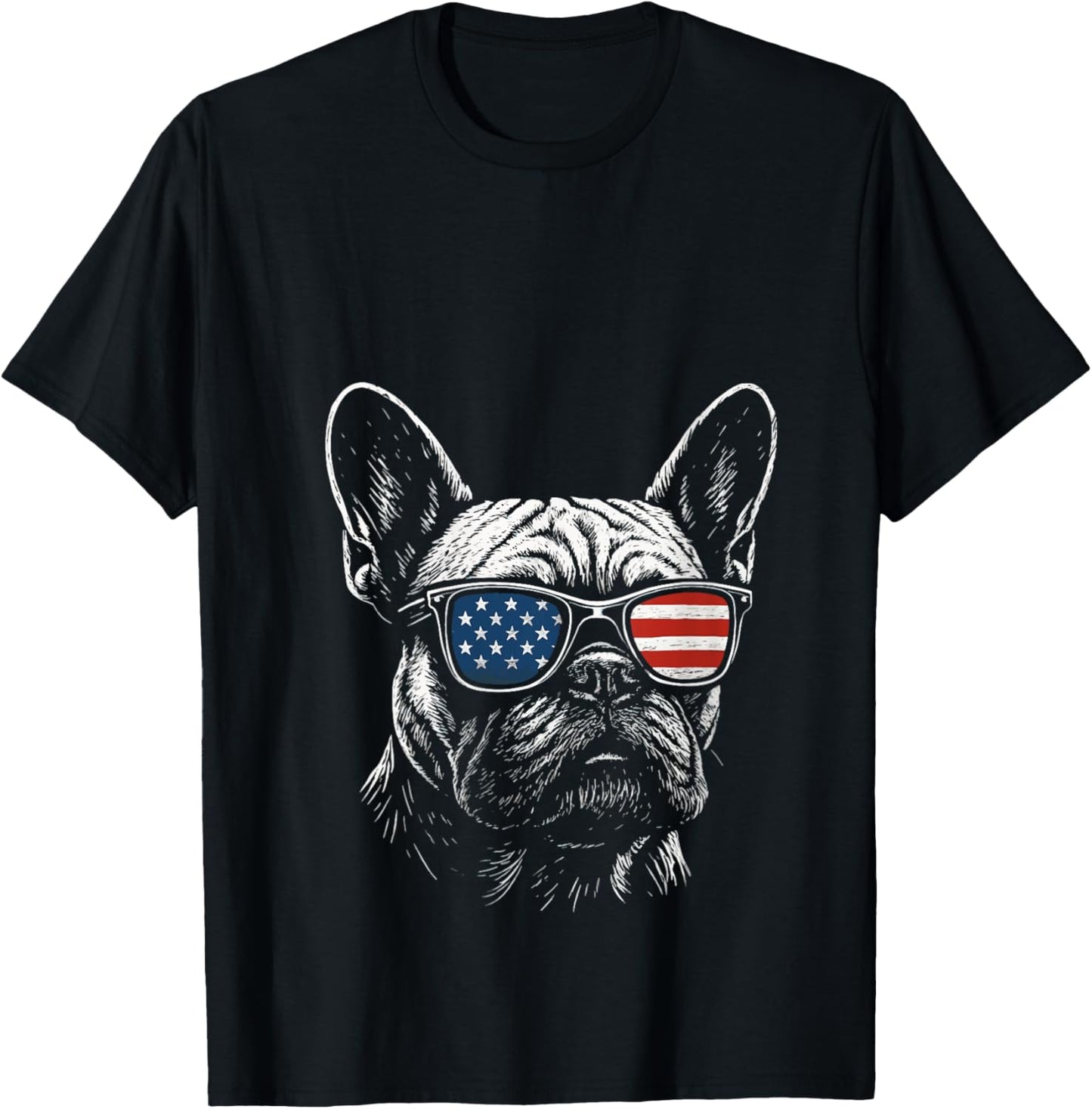 French Bulldog USA Flag Sunglasses 4th Of July V-Neck T-Shirt - T-Shirt | Black
