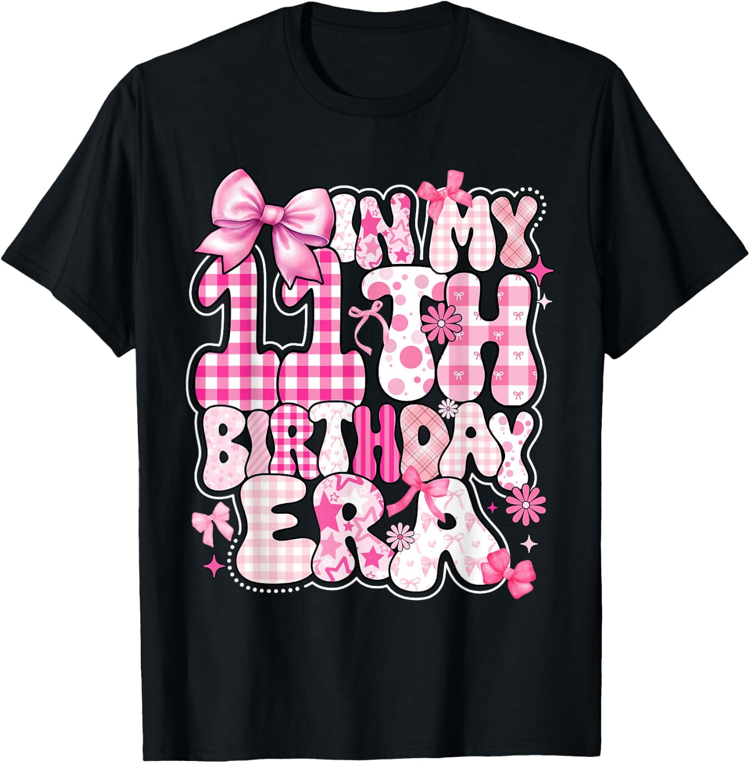 Kids In My 11th Birthday Era Girl 11 Year Old Coquette Bow T-Shirt - T-Shirt | Black