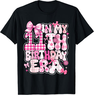 Kids In My 11th Birthday Era Girl 11 Year Old Coquette Bow T-Shirt - T-Shirt | Black
