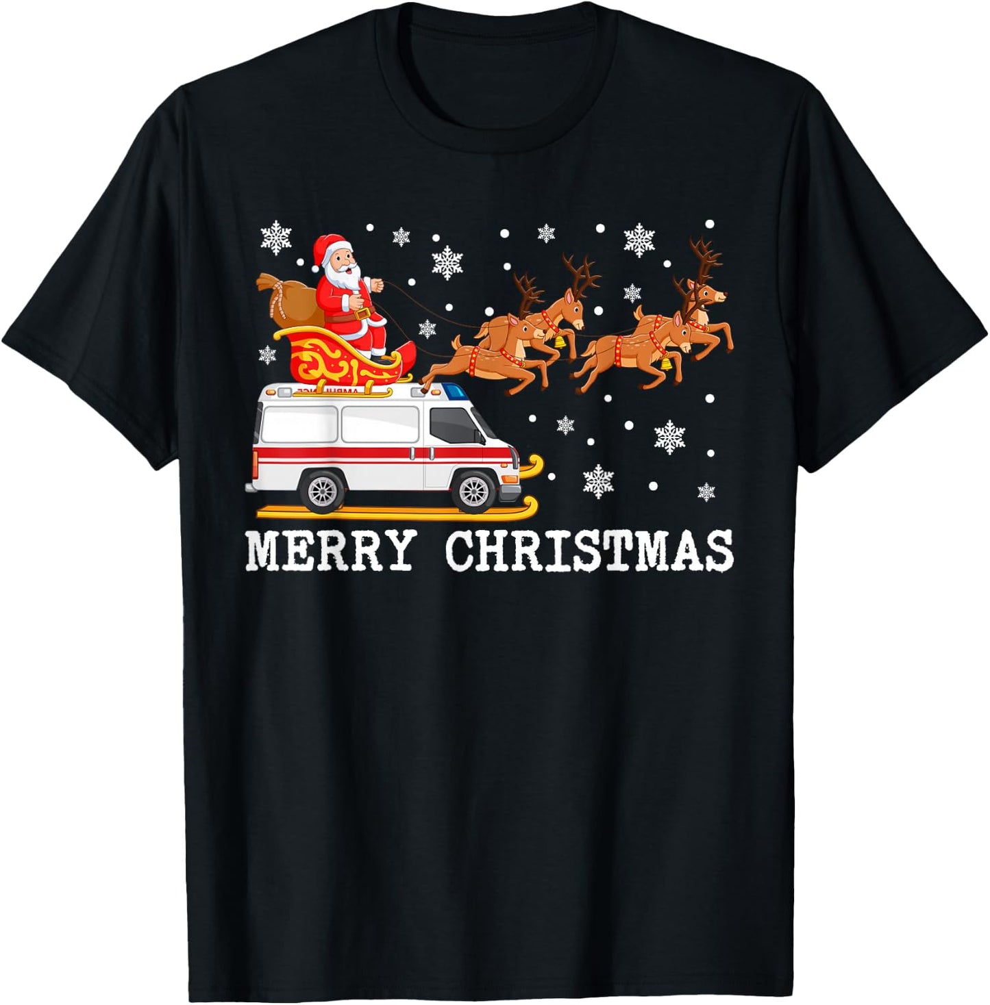 Ambulance Santa Claus Sleigh Christmas For EMS Pajama T-Shirt - T-Shirt | Black