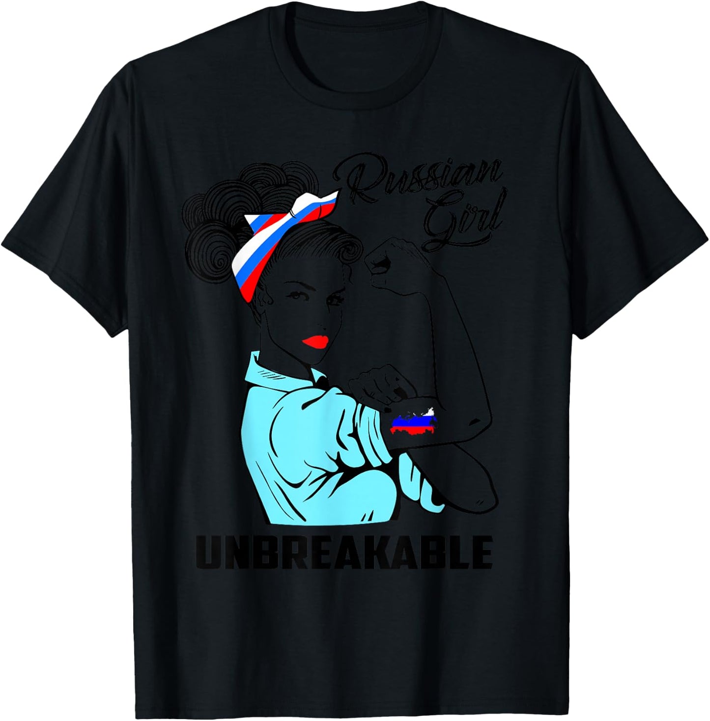 Russian Girl Unbreakable Heritage Russia Flag Gift T-Shirt - T-Shirt | Black