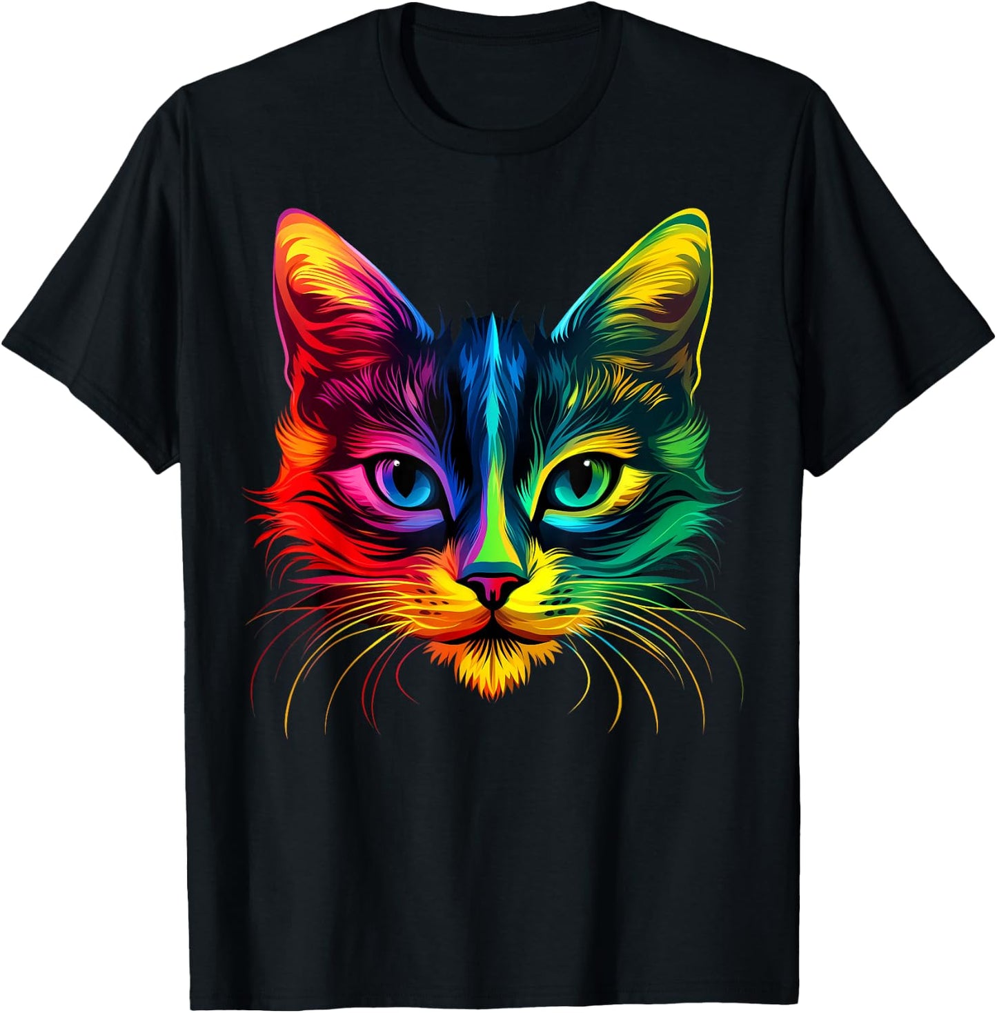 Colorful Cat Face Cute Pet Animal Lover Men Women Black T-Shirt - T-Shirt | Black