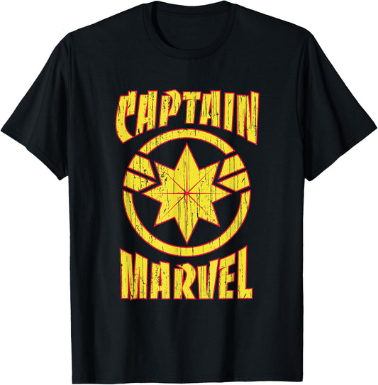Marvel Captain Marvel Distressed 90s Logo T-Shirt - T-Shirt | Black