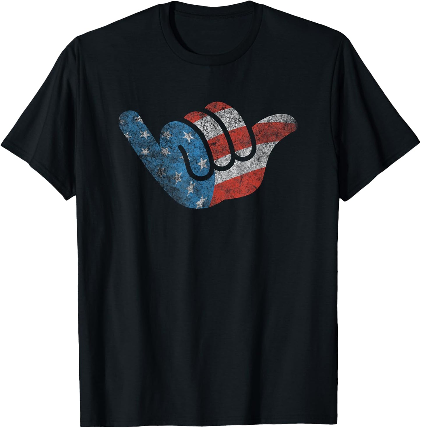 Patriotic Surfer Hang Shirt American Flag Loose Hand Sign T-Shirt - T-Shirt | Black