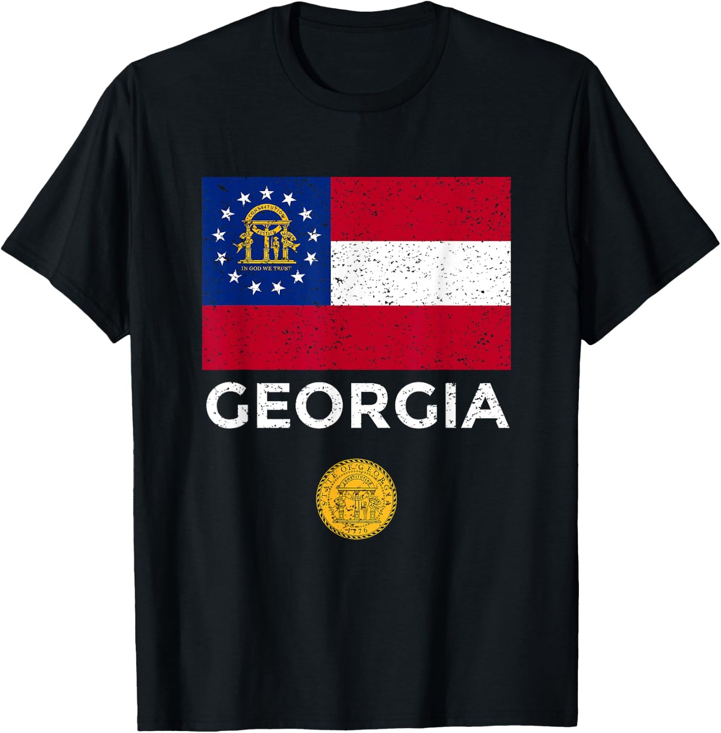 Georgia State Flag with Seal - Vintage Distressed T-Shirt - T-Shirt | Black