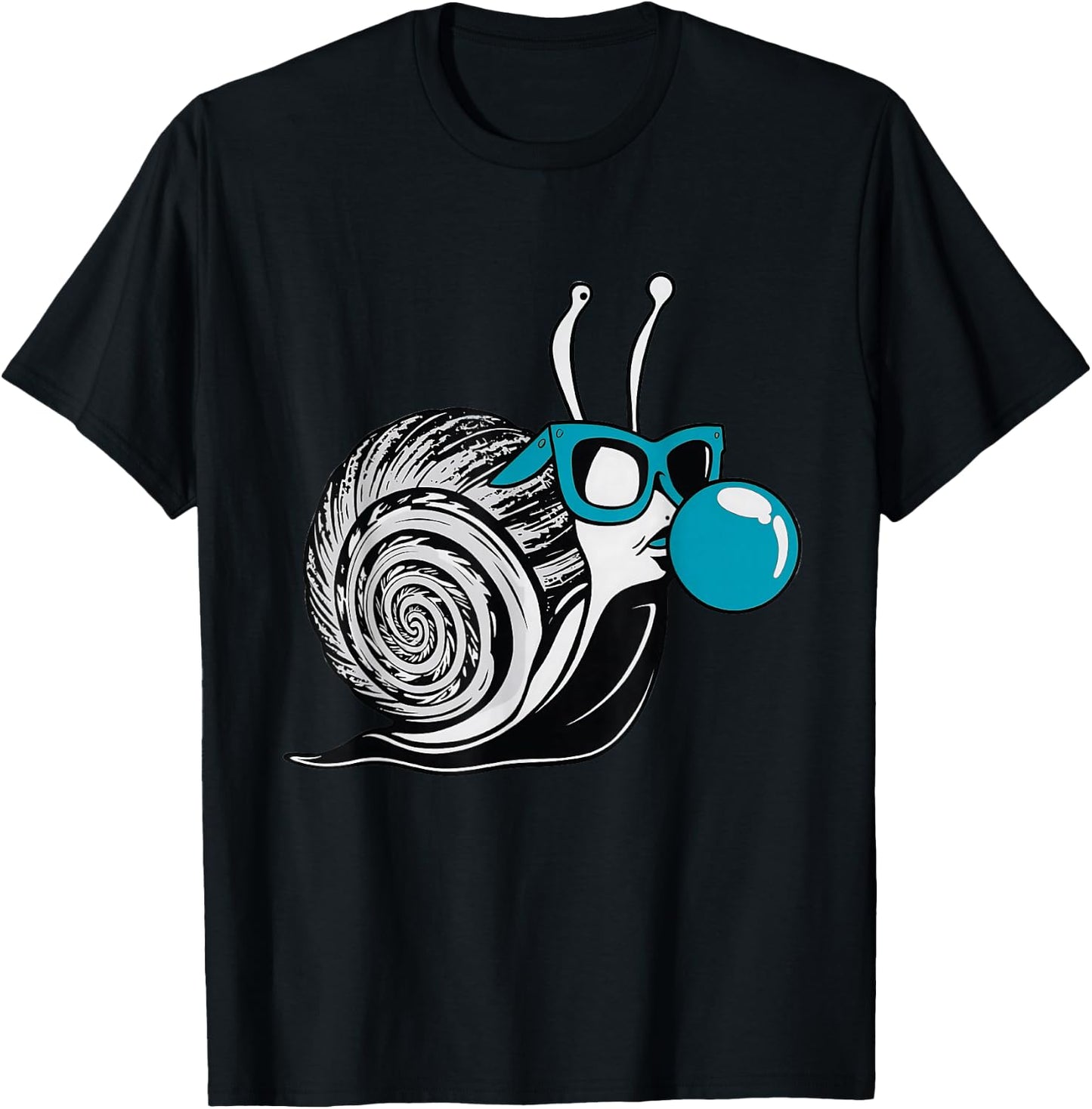Funky Snail with Sunglasses and Bubblegum Design T-Shirt - T-Shirt | Black