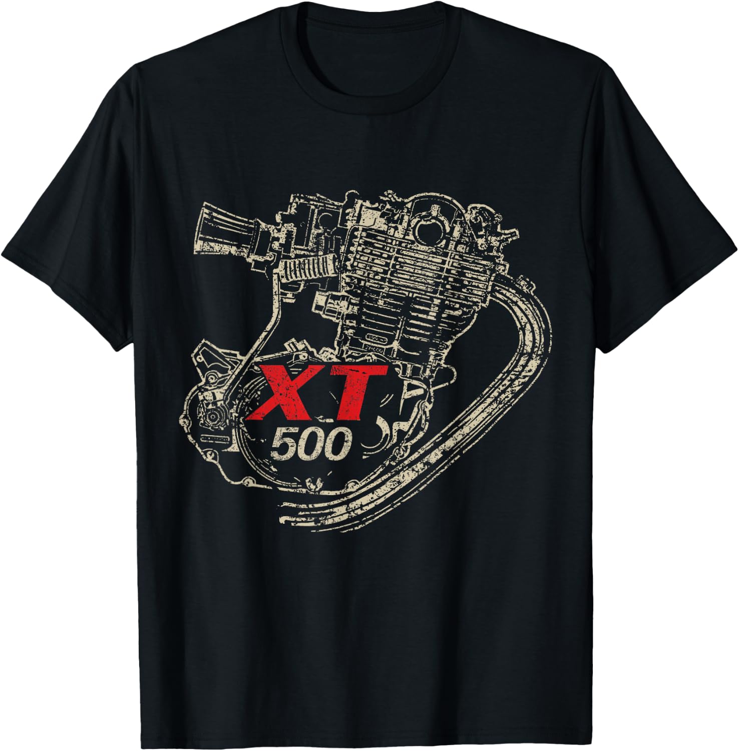 XT 500 engine retro distressed design T-Shirt - T-Shirt | Black