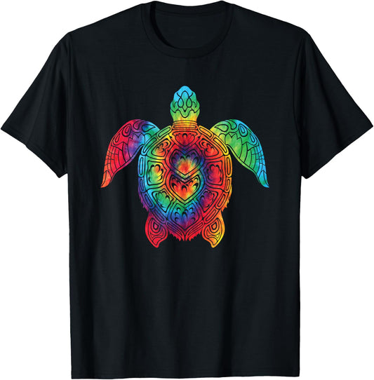 Sea Turtle Ocean Tie Dye Rainbow Hippie Costume Hippy Gift T-Shirt - T-Shirt | Black