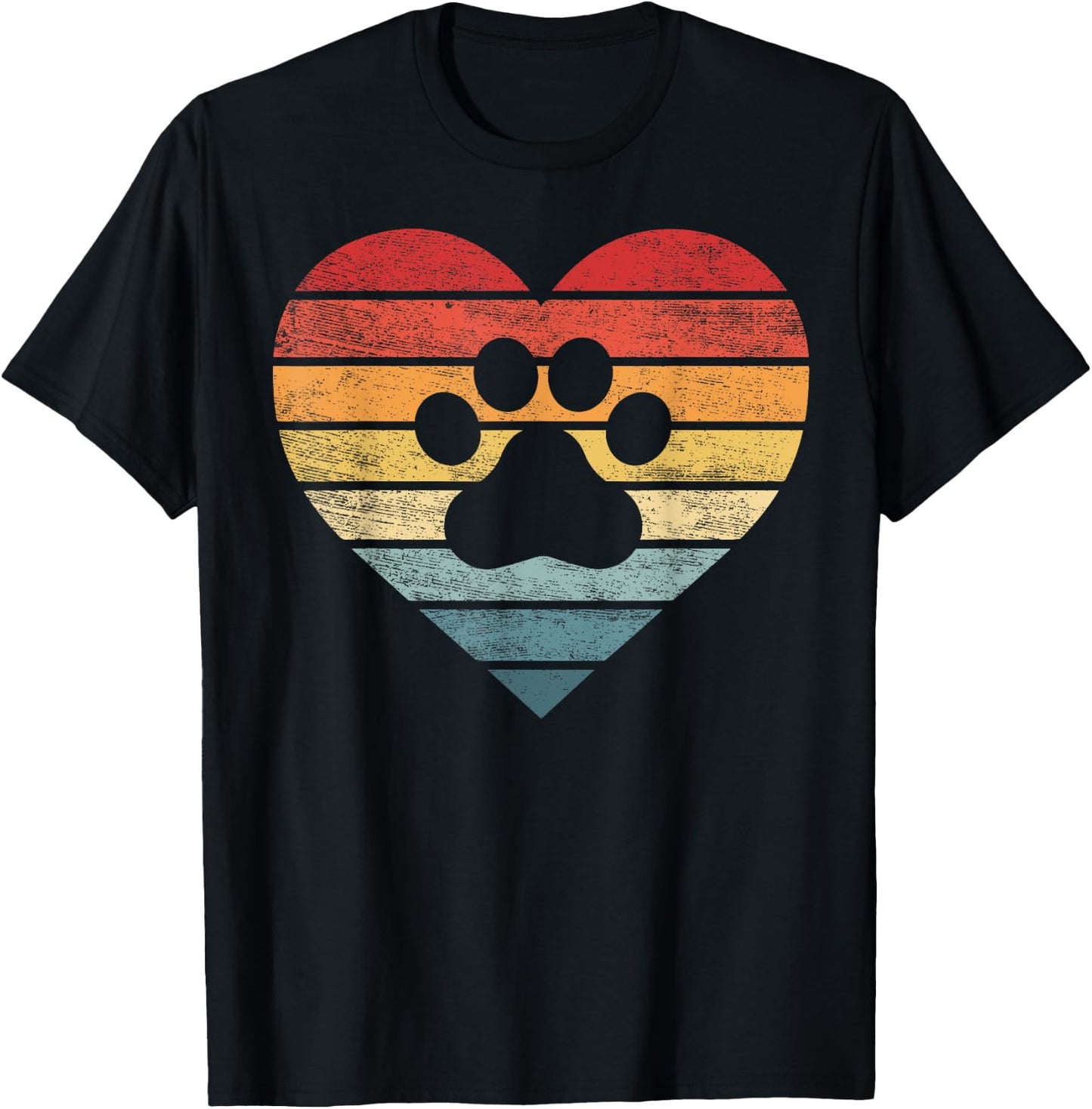 Veterinarian Vet Tech Retro Sunset Paw Print Dog Cat Lover Men Women Girls Kids T-Shirt - T-Shirt | Black