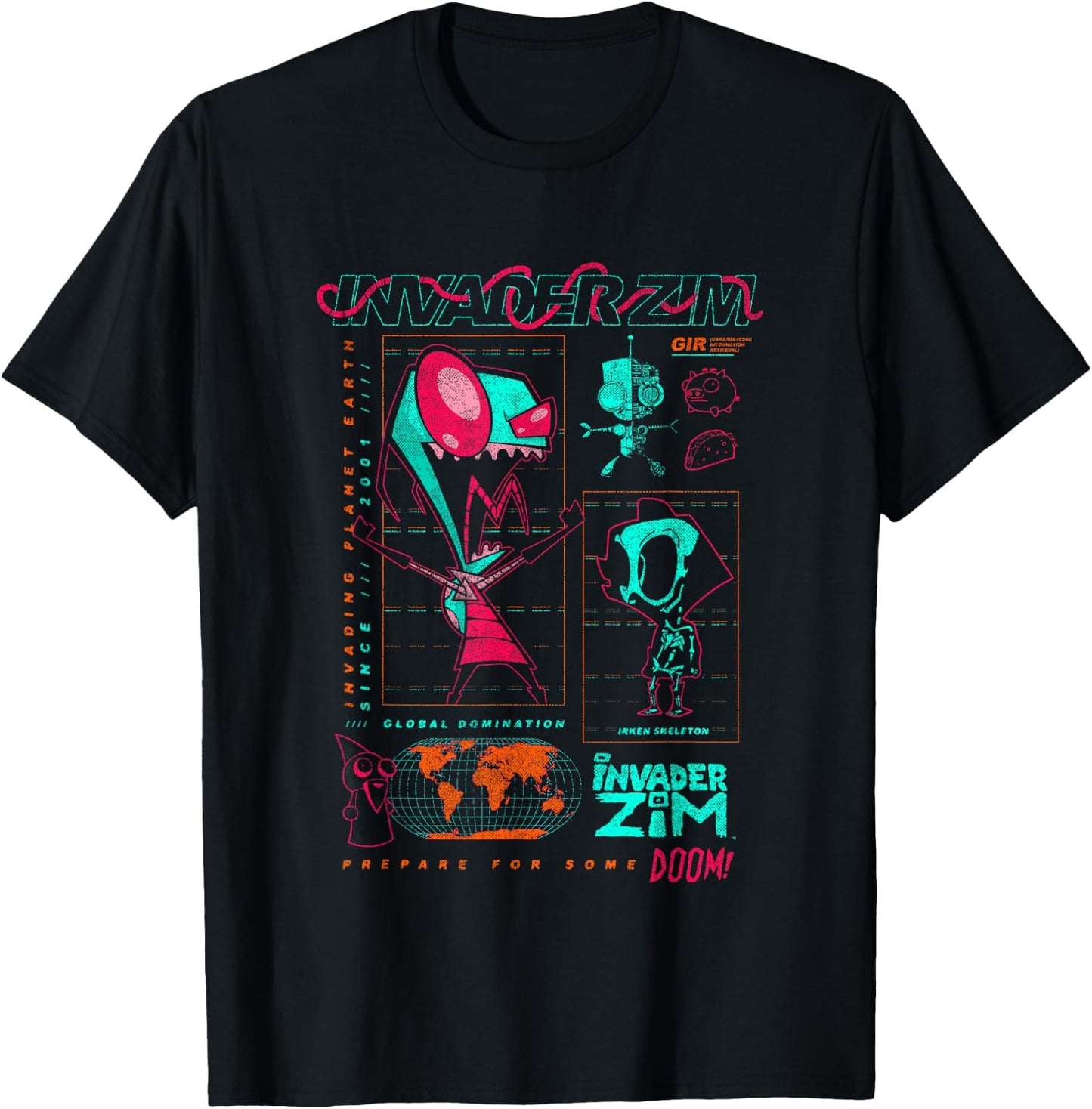 Invader Zim World Domination Grand Schematics T-Shirt - T-Shirt | Black