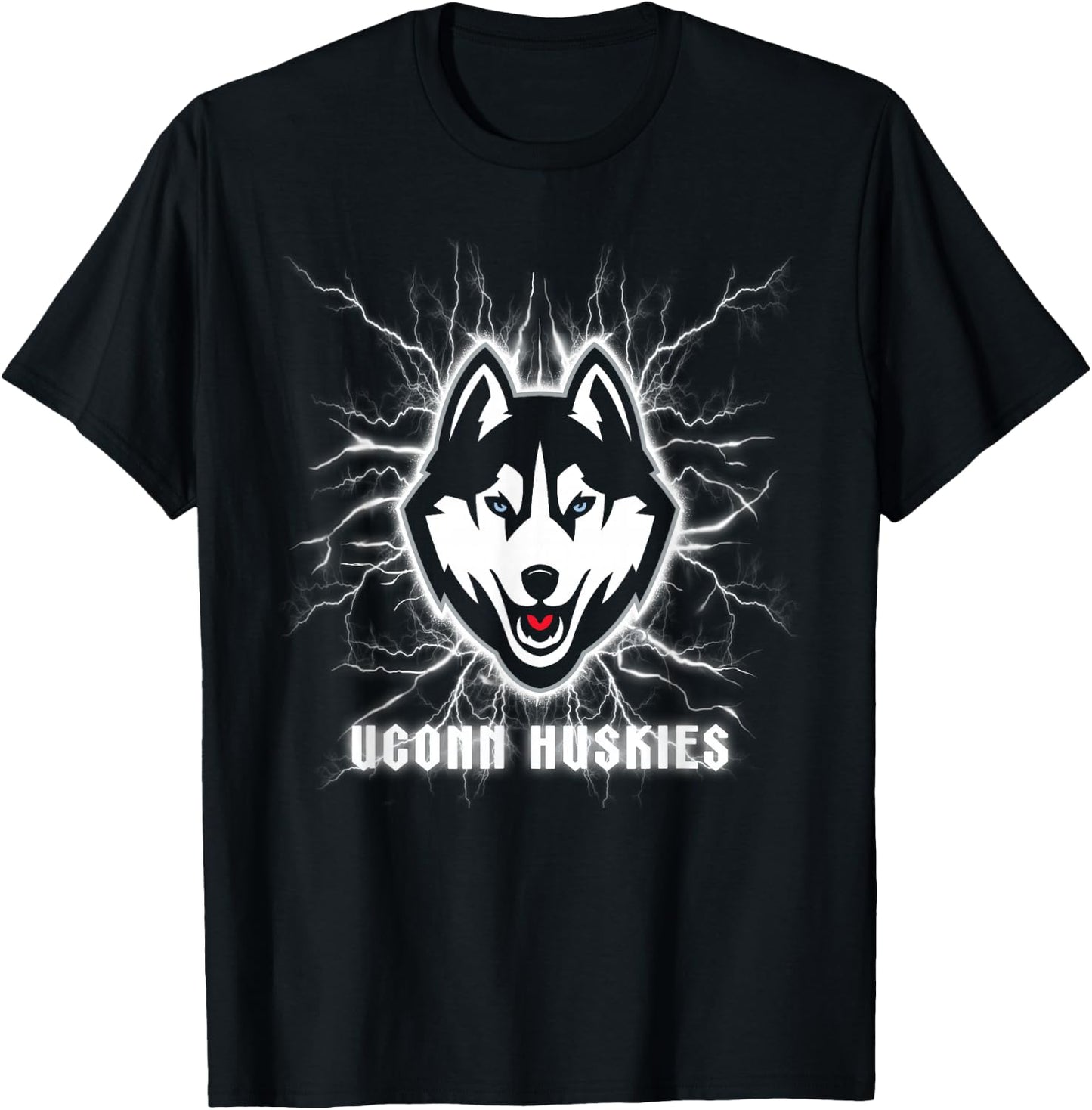 Elite Authentics Connecticut Huskies 90's Lightning -Adults Blue Small Short Sleeve T-Shirt - T-Shirt | Black