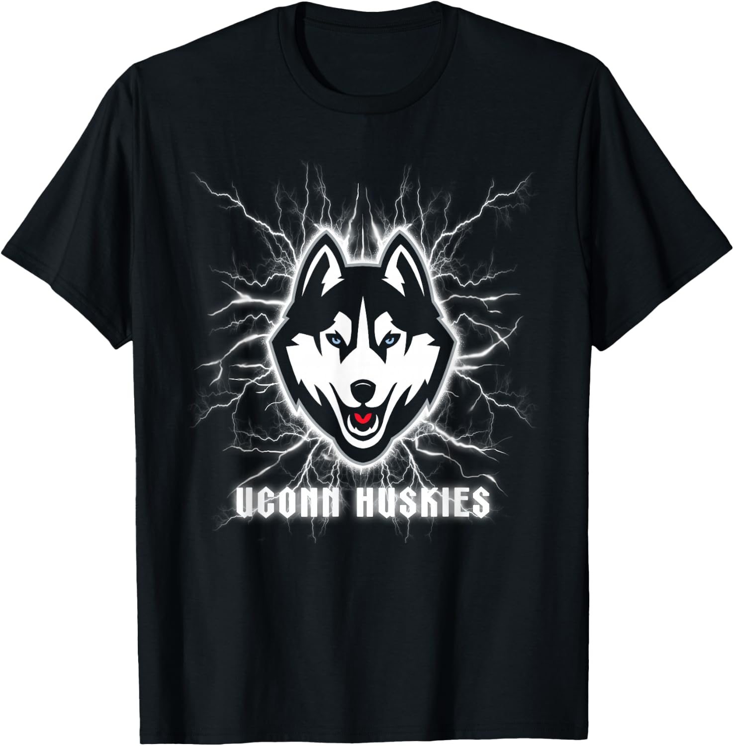 Elite Authentics Connecticut Huskies 90's Lightning -Adults Blue Small Short Sleeve T-Shirt - T-Shirt | Black