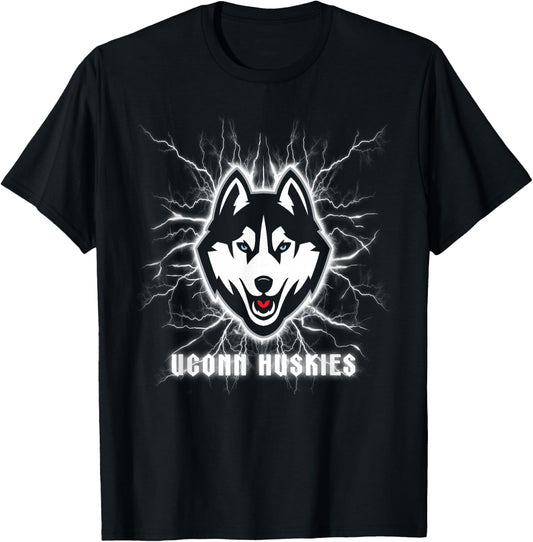 Elite Authentics Connecticut Huskies 90's Lightning -Adults Blue Small Short Sleeve T-Shirt - T-Shirt | Black