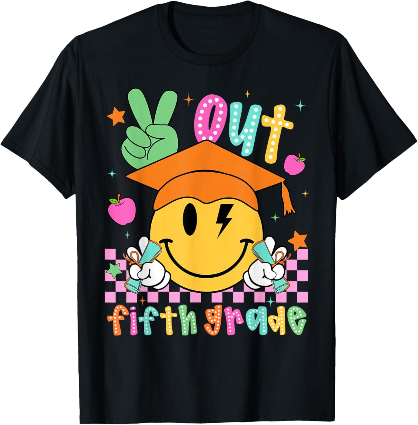 Last Day of School Peace Out 5th Grade Boy Girl Smile Face T-Shirt - T-Shirt | Black