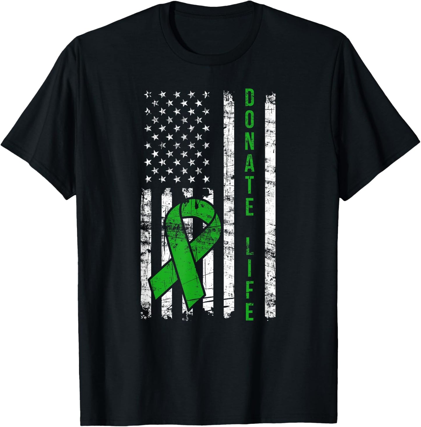 Distressed Donate Life USA Flag Organ Kidney Donor Ribbon T-Shirt - T-Shirt | Black