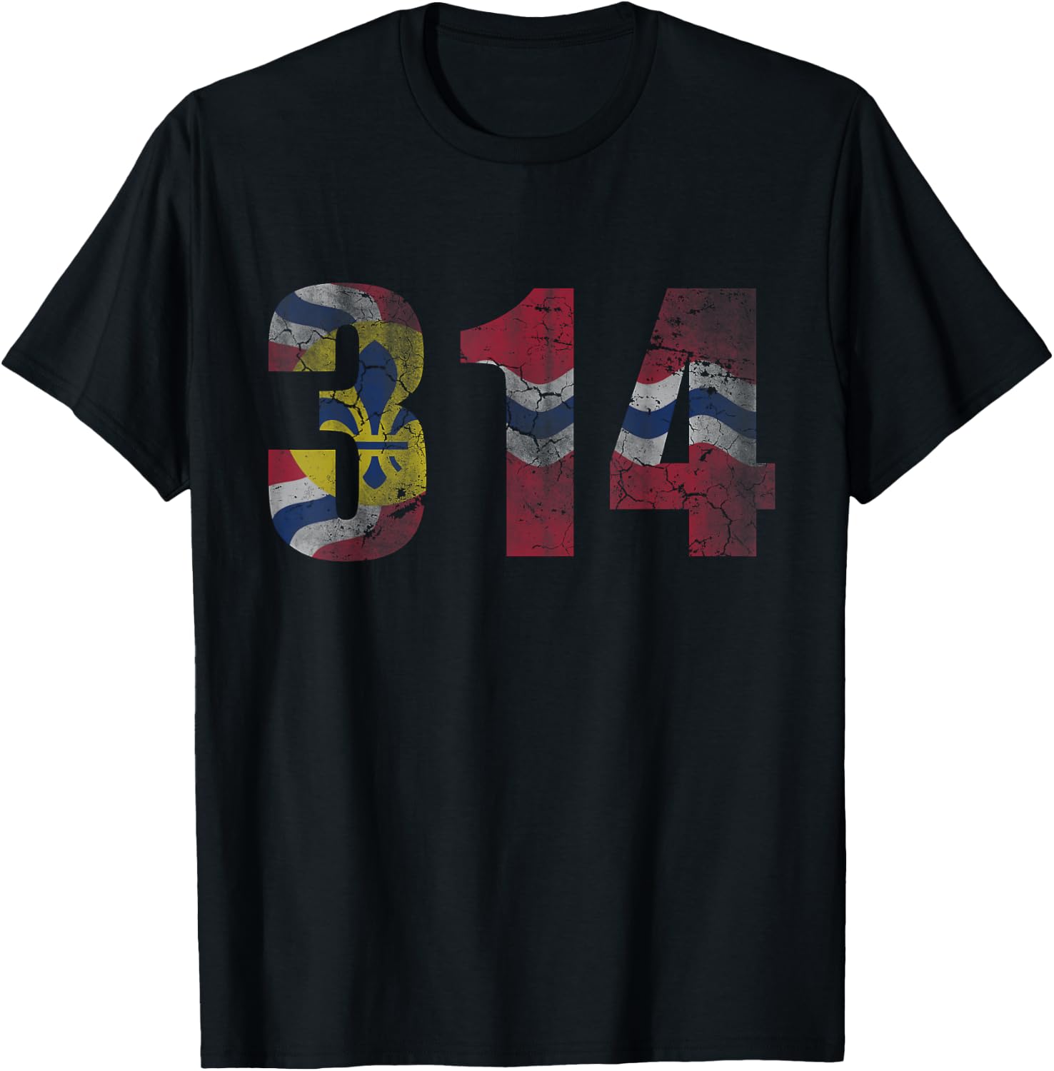 St Louis Flag Missouri 314 Vintage Distressed Fade T-Shirt - T-Shirt | Black
