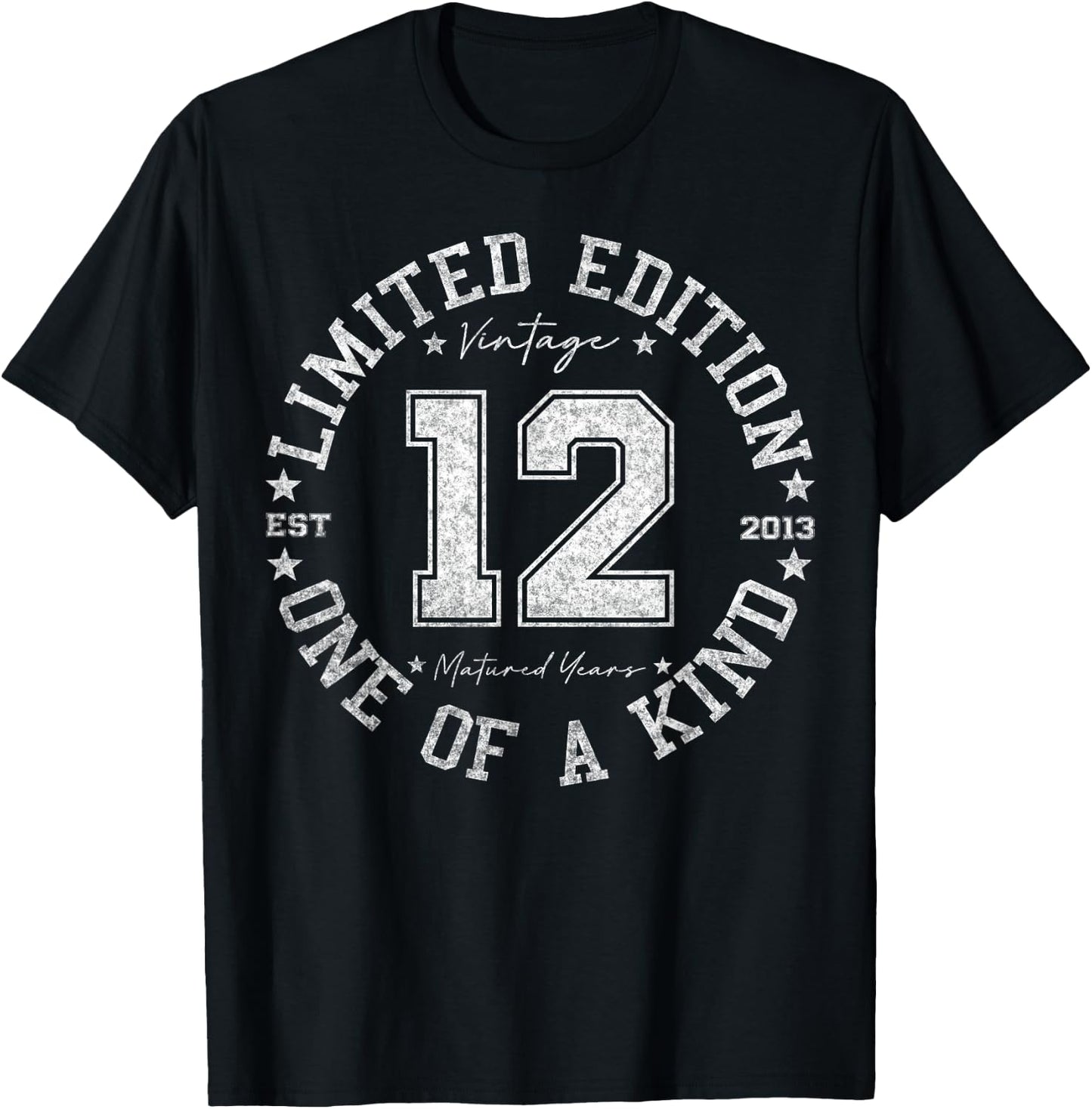 Retro One Of a Kind Shirts Women 2025 12th Birthday , , Black, Small, , Classic, Short Sleeve, Vintage, Number, 12-Year-Olds, Girls, Boys T-Shirt - T-Shirt | Black