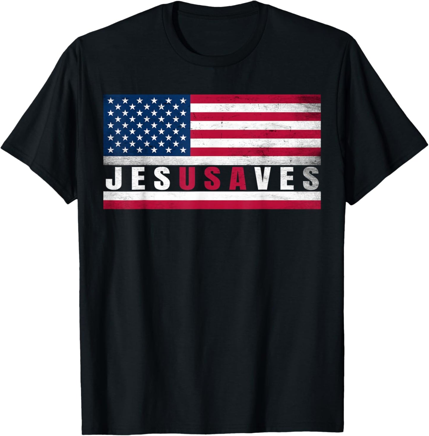 4th of July Jesus Saves USA Flag Christian Patriotic T-Shirt - T-Shirt | Black