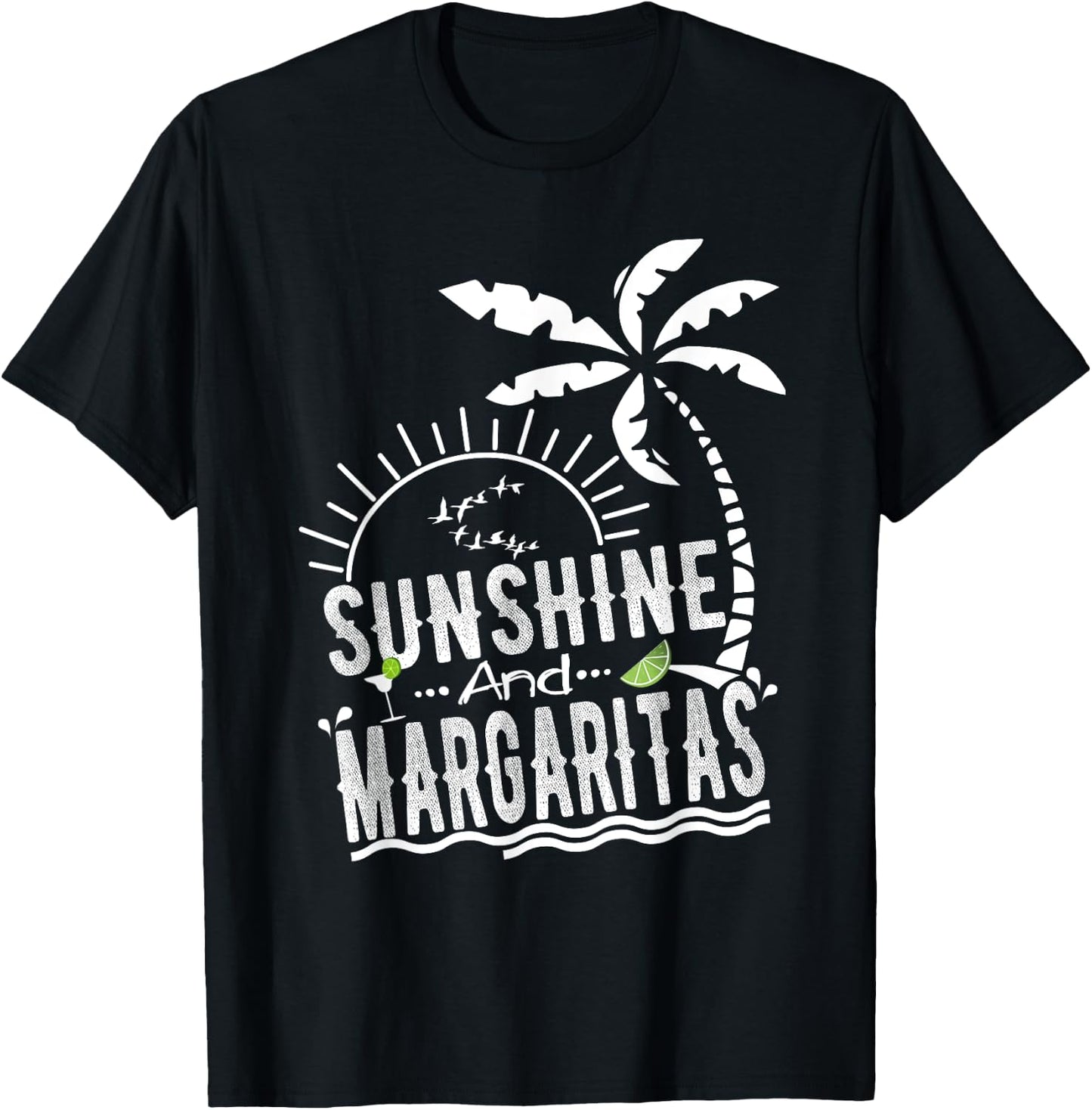 Sunshine And Margaritas T Shirt Summer Vacation Beach Attire T-Shirt - T-Shirt | Black