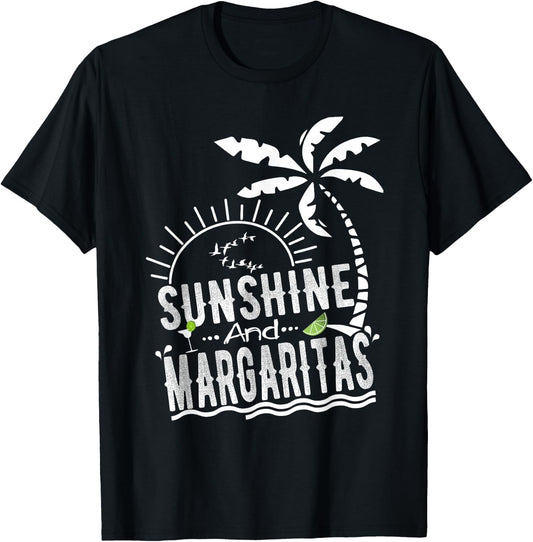 Sunshine And Margaritas T Shirt Summer Vacation Beach Attire T-Shirt - T-Shirt | Black