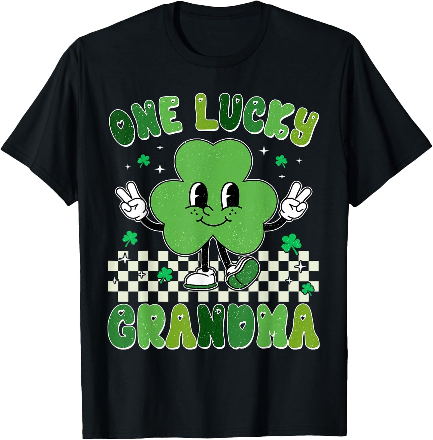 Retro Groovy One Lucky Grandma St Patrick's Day Women Mama T-Shirt - T-Shirt | Black
