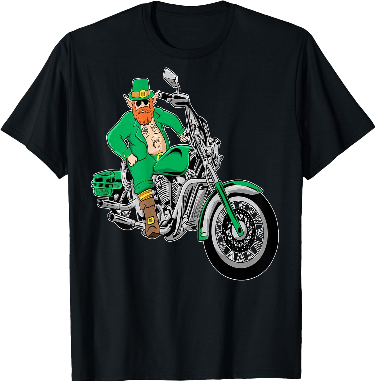 Irish Motorcycle Shirt Biker St Patricks Day Leprechaun Ink T-Shirt - T-Shirt | Black