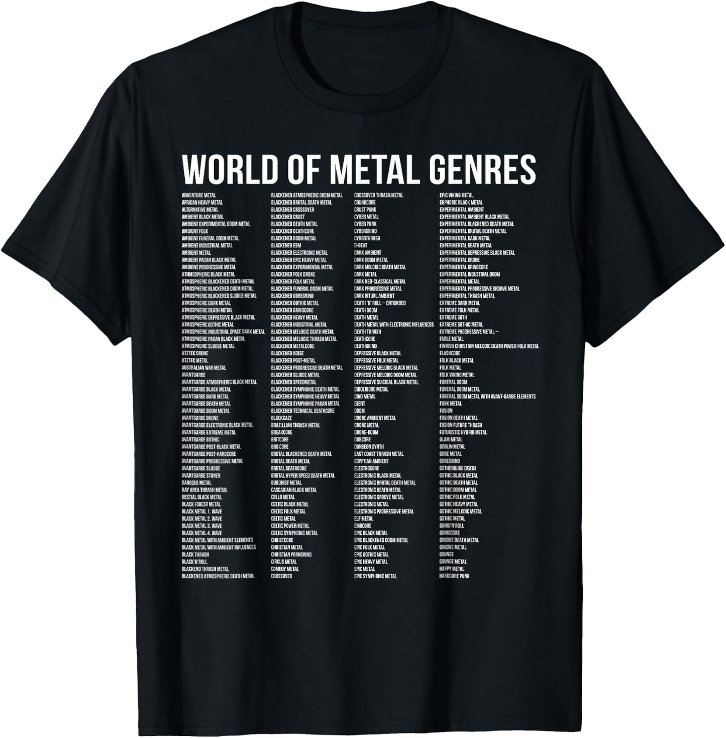 World Of Metal Genres 433 Genres And Subgenres Metal Fan T-Shirt - T-Shirt | Black