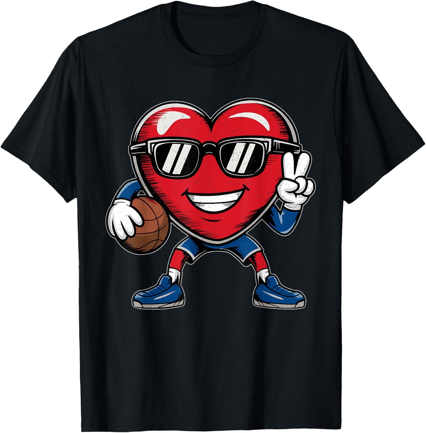 Heart Playing Basketball Valentines Day Basketball Boy Girl T-Shirt - T-Shirt | Black