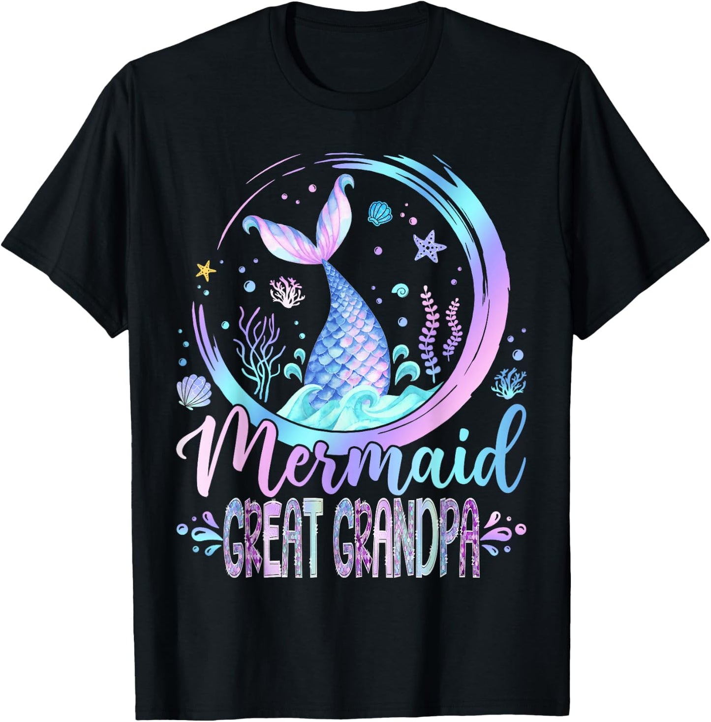 Mermaid Great Grandpa Family Matching Girl Birthday Party T-Shirt - T-Shirt | Black