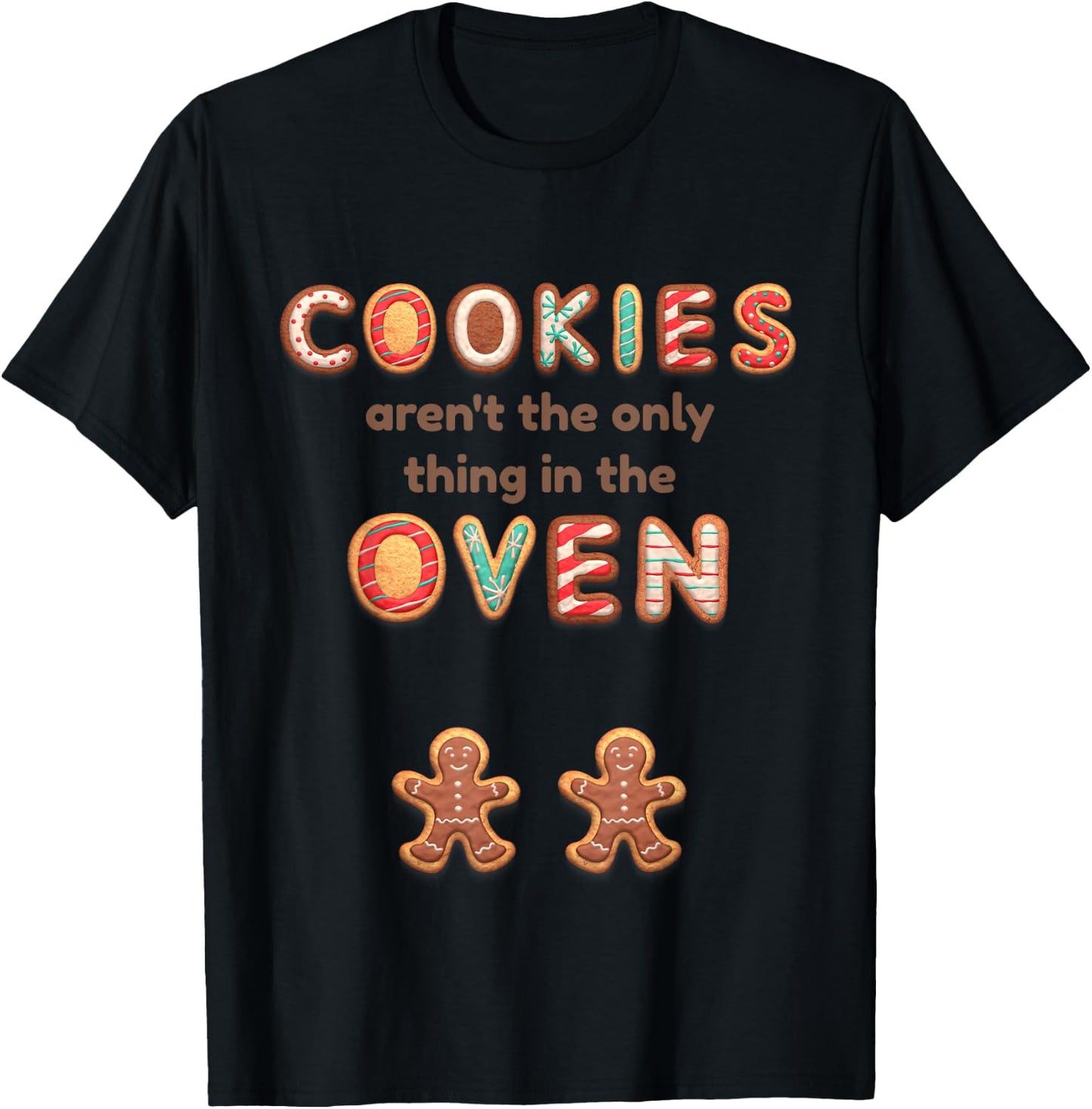 Twin Pregnancy Christmas Announcement Baking Cookies T-Shirt - T-Shirt | Black