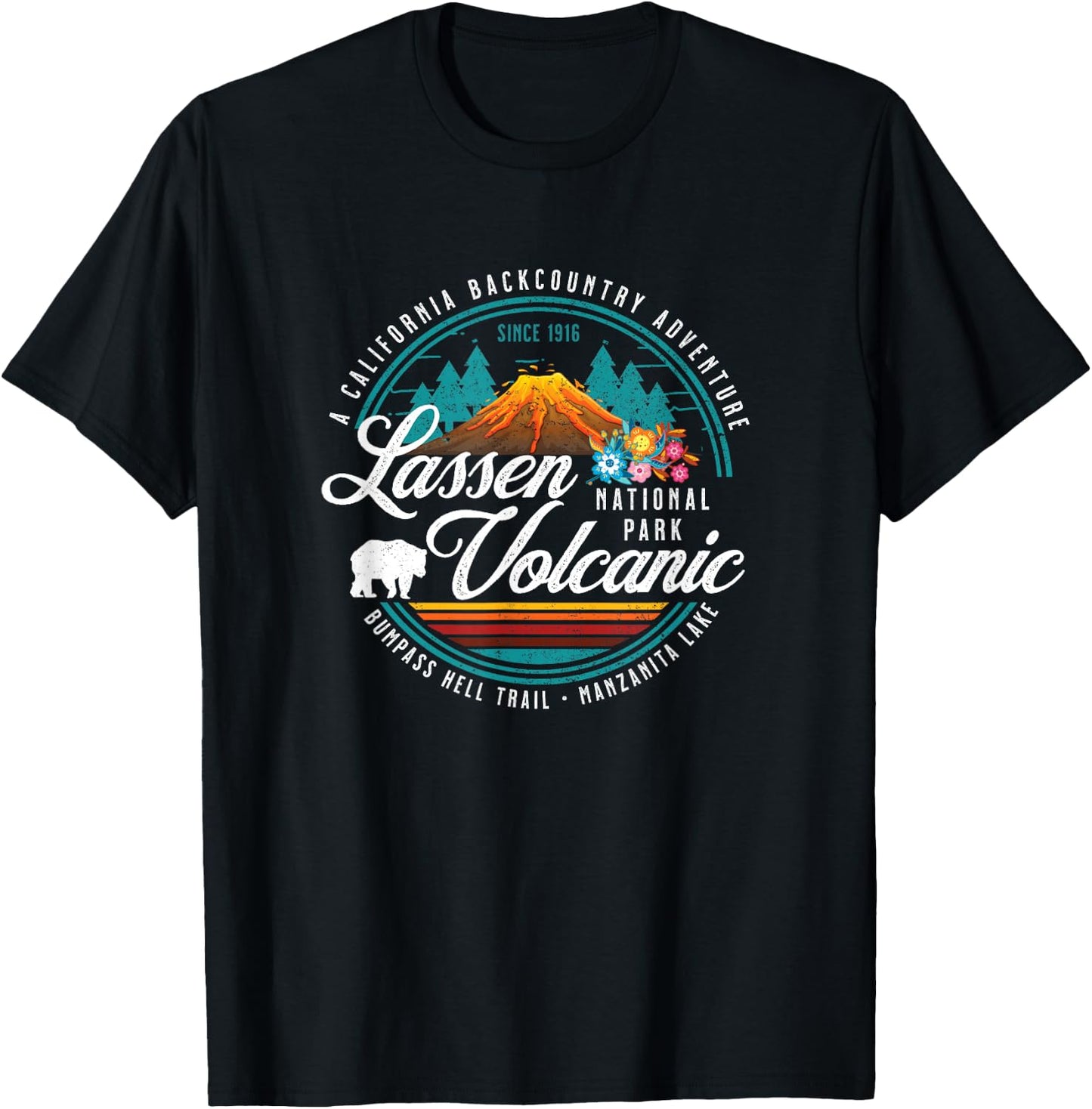 Retro Lassen Volcanic National Park Vintage Hiking Camping T-Shirt - T-Shirt | Black